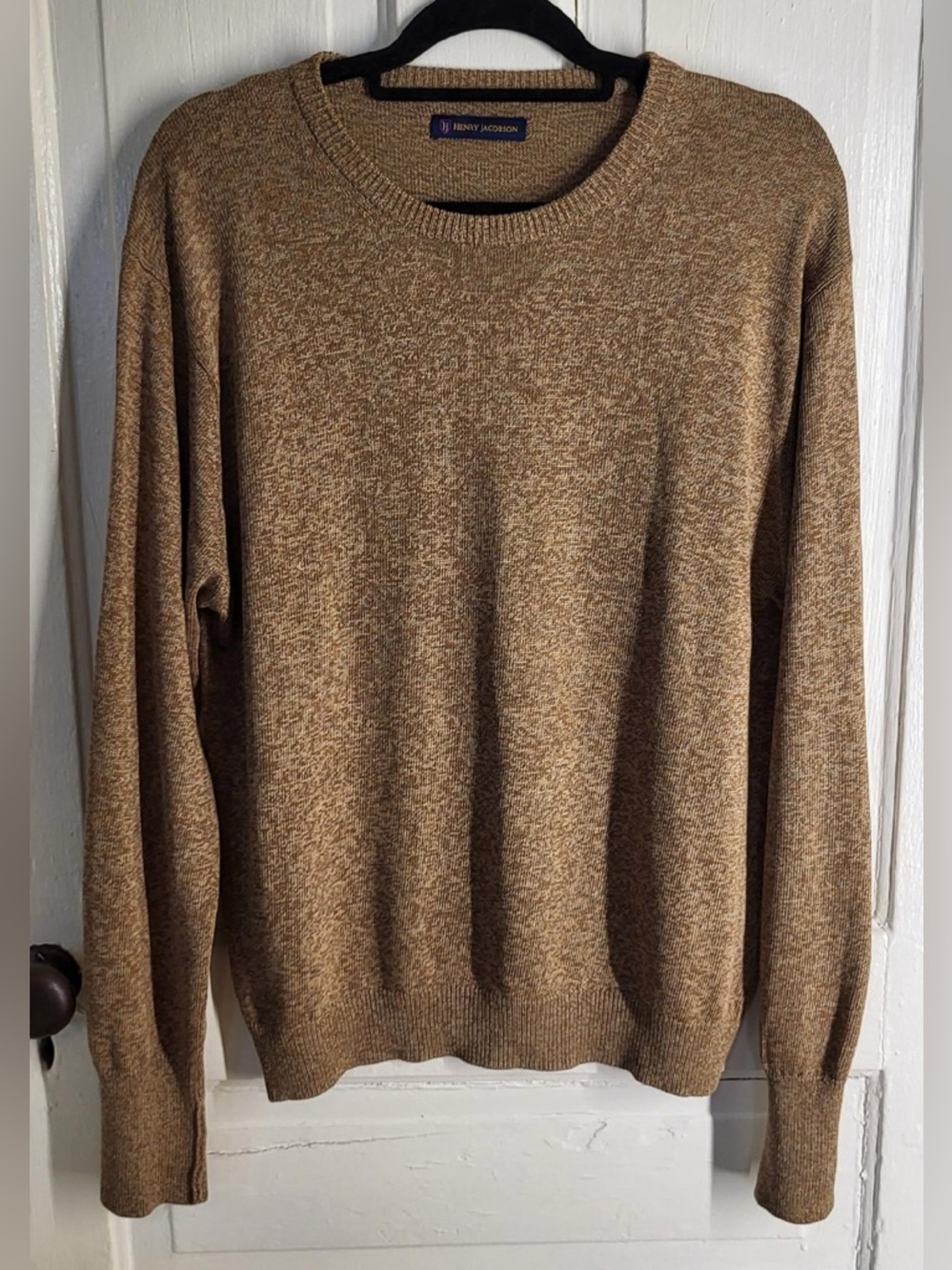 Henry Jacobson Men’s Camel-Brown Silk & Cotton Blend Crewneck Pullover Sweater
